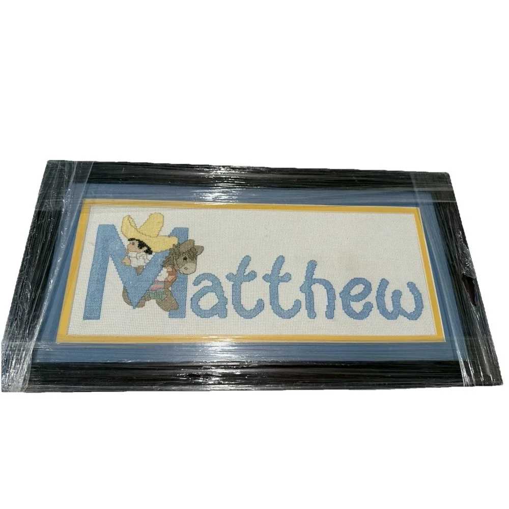 Needlepoint Matthew Wall Art Framed‎ Plaque Hanging Handmade Cross-stitch